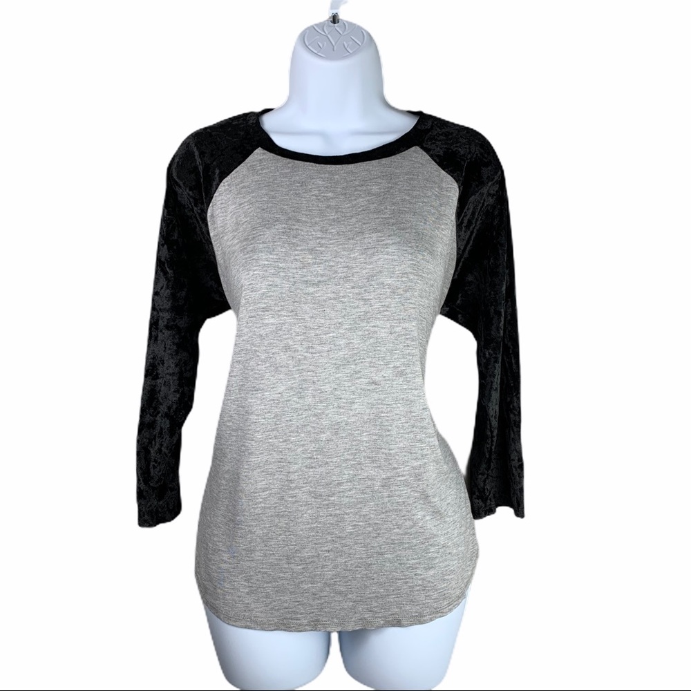 Baseball T-Shirt with 3/4 Faux Suede Sleeves.